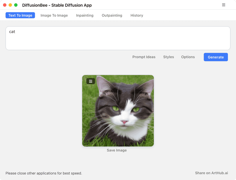 Stable Diffusionを公開したStability AIのサイト「<a href="https://beta.dreamstudio.ai/prompt-guide" class="n" target="_blank">dreamstudio.ai</a>」ではPromt Guideが公開されています。ここからは、このガイドに沿ってプロンプトと出力結果の対応を順番に説明していきましょう。まずは「コアプロンプト」の例として「cat」と入力して画像を生成してみたのがこの図です