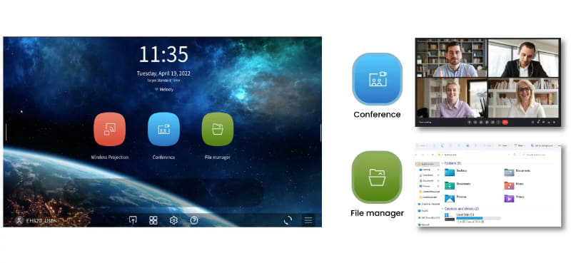 BenQ LauncherのUI。ここでファイルマネージャーを選ぶとWindows 11のファイルエクスプローラーが表示される