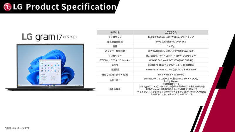 17Z90Rの主な仕様