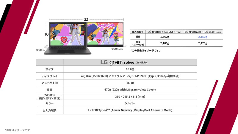 LG gram +viewでは、16型の16MR70を4月上旬に発売