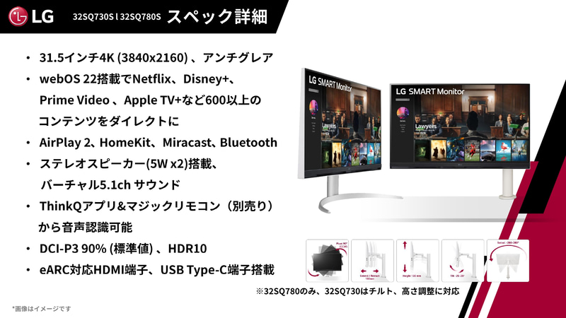 31.5型でアーム式とスタンド式をラインナップ
