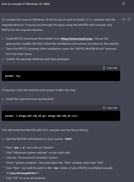 Windows向けにコンパイルする手順も示してくれる