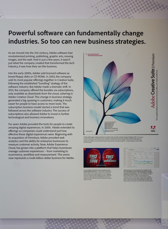 Adobeの公式な歴史はAdobeのWebサイトでも公開されていないので、Adobe Experience Museumで公開されているこのパネルが唯一の公式な歴史ということになる