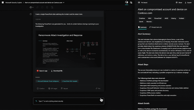 セキュリティ脅威を受けた結果をPowerPoint資料にまとめることができる
