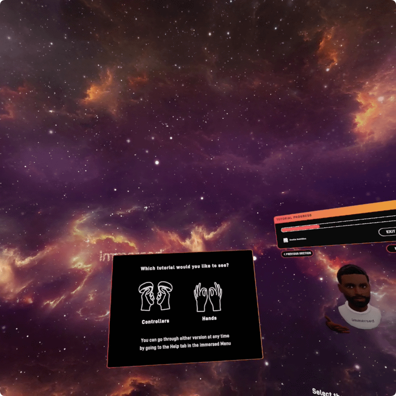 immersed上での操作をコントローラで行なうかハンドジェスチャで行なうか選択します。慣れるまではコントローラで操作するほうが簡単なので、とりあえず［Controllers］を選んでおきましょう