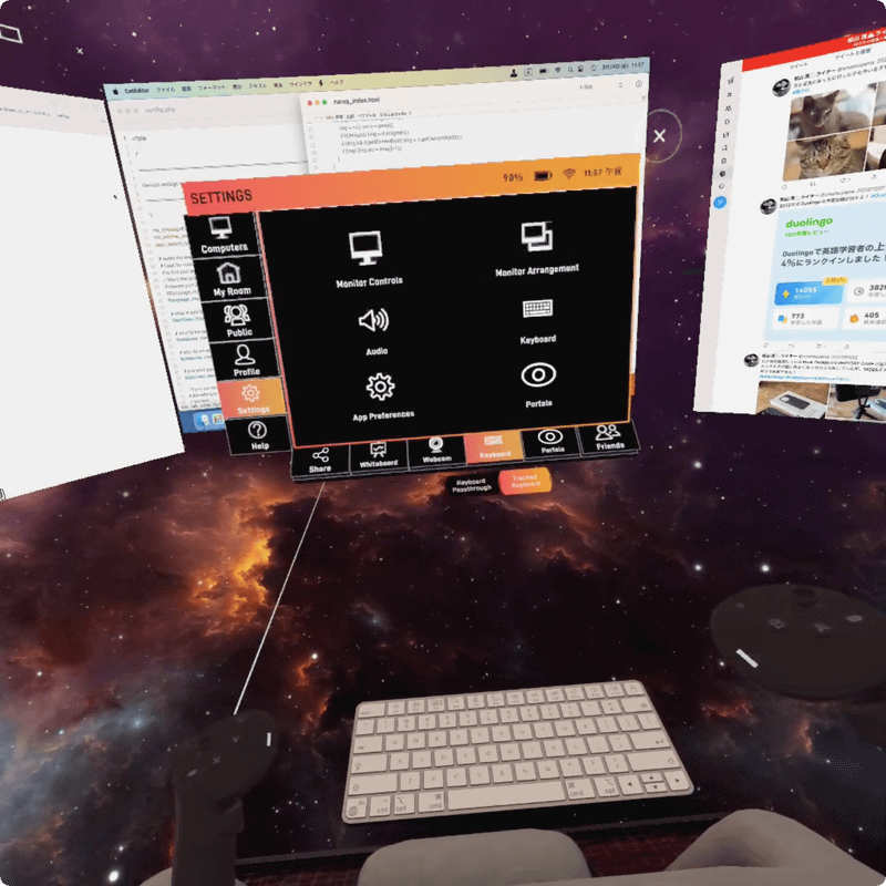 ［Apple］→［Magic Keyboard］→［ミニ］→［アメリカ(ANSI)］と選んで［完了］すると仮想空間上にキーボードが表示されます