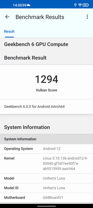 Geekbench 6 / Vulkan。1,294