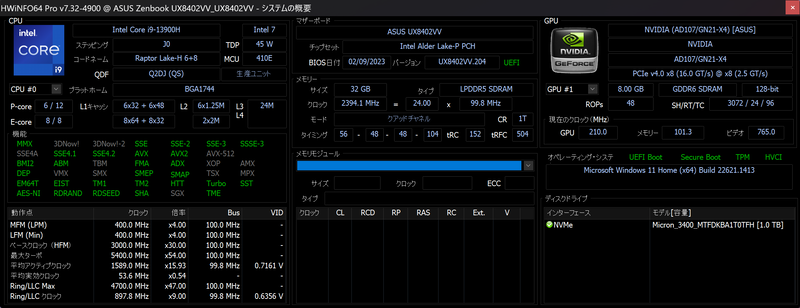 「HWiNFO64 Pro」で取得したシステムの概要
