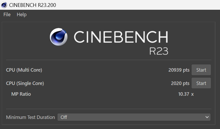 Cinebench R23の結果
