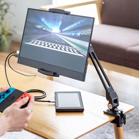 4Kモバイルモニター15.6インチ+モニタースタンドセット クランプ式のモバイルモニター用スタンドがサンワサプライから - PC Watch