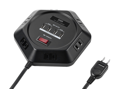 サンワサプライ、六角形のUSB充電ポート付き電源タップに黒色追加 - PC