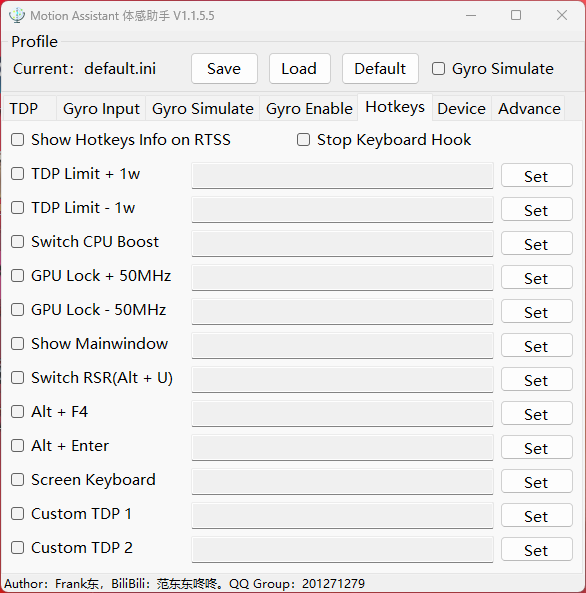 サードパーティのユーティリティ「Motion Assistant」がプリインストールされていた。本来はジャイロセンサーでマウスやジョイスティックの操作をエミュレートするものだが、TDPの設定が用意されている。ちなみにショートカットの割り当ても可能
