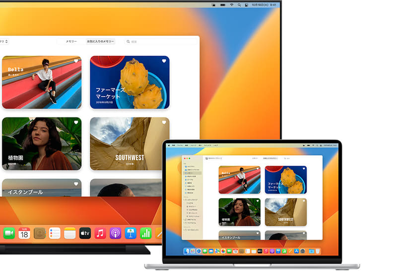 Macのデスクトップ画面がテレビなどの画面にミラーリング表示されます。ミラーリング中にメニューバーからデバイスを切り替えたり、［個別のディスプレイとして使用］に切り替えられます