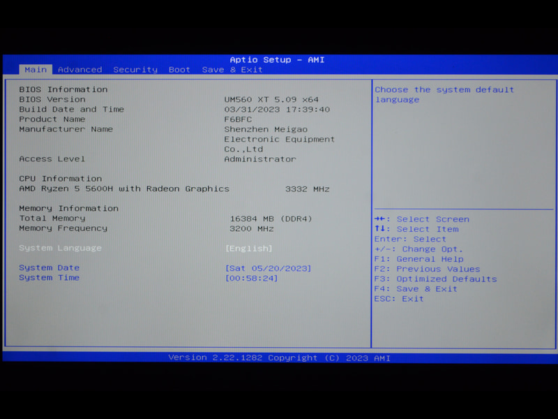 BIOS / Main。起動時[Del]キーで表示