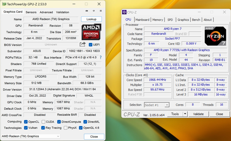 「CPU-Z」および「GPU-Z」によるハードウェア情報