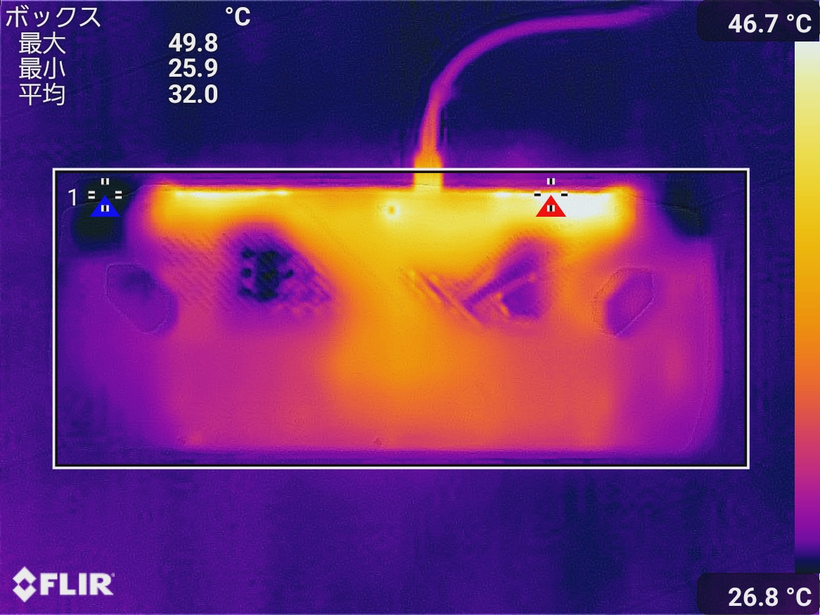 背面の最大温度は49.8℃