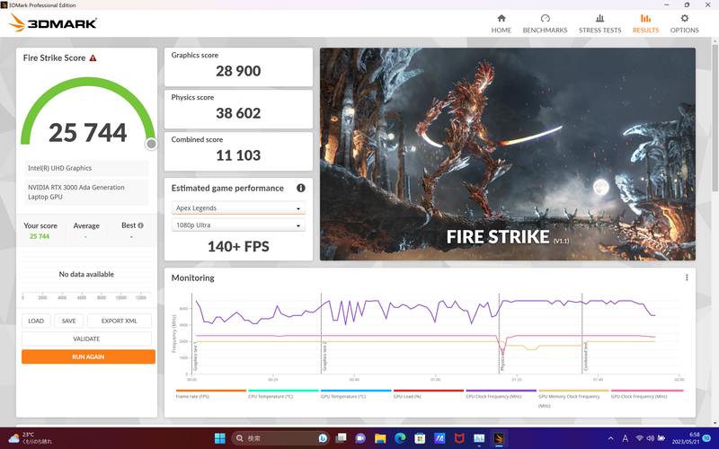 Fire Strikeは25,744