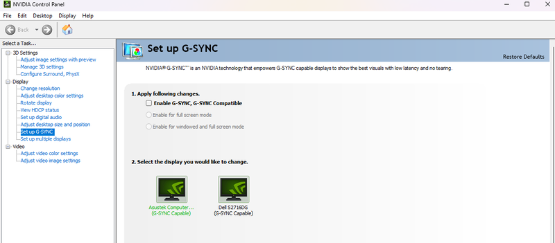 NVIDIAコントロールパネルでG-SYNCをオフに