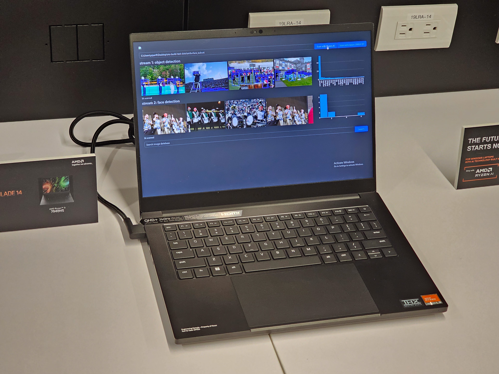 Razer Blade 14で実行されているRyzen AIのデモ。現状は生成AIではなく、いわゆる画像認識のAI推論処理が動いていた