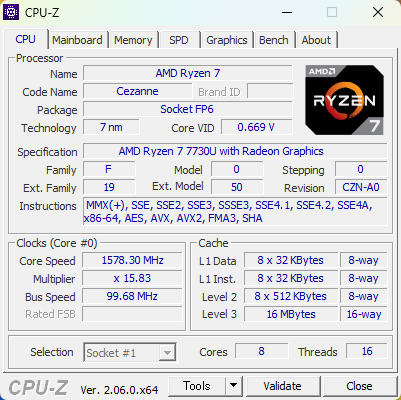 CPUには8コア/16スレッドのRyzen 7 7730Uを採用。TDPは15Wだ