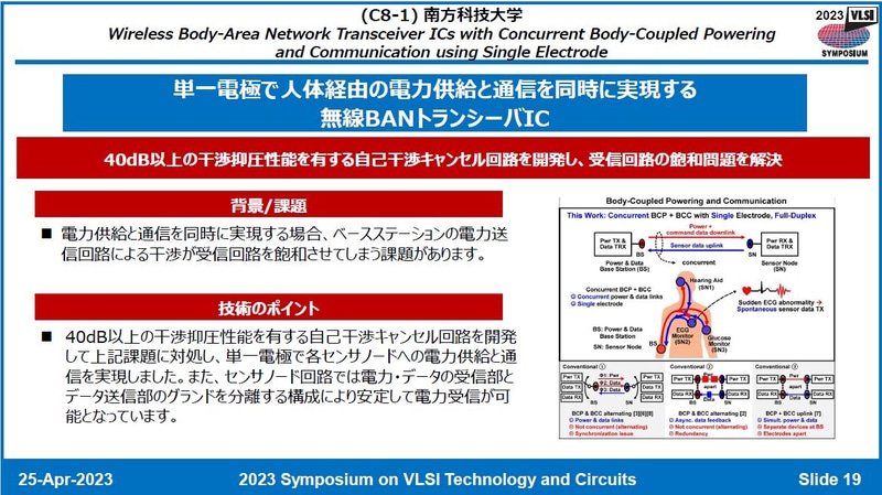 南方科技大学が開発した、単一電極で人体経由の電力供給と通信を同時に実行するシステム(番号C8-1)