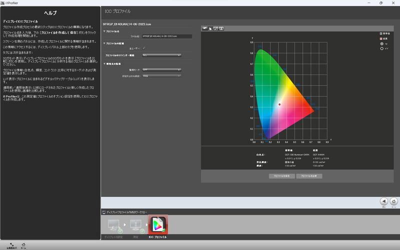 測定結果1/白色点と黒色輝度