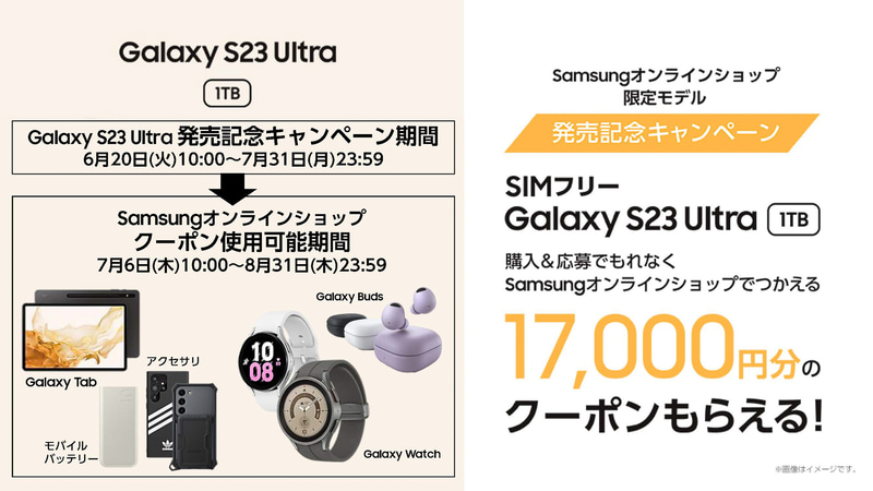 販売開始時のキャンペーン(出典:Galaxy S23 Ultra 1TB、サムスン電子ジャパン)