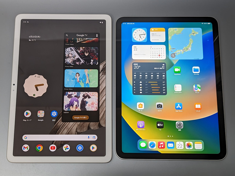 左が本製品、右が第10世代iPad。スペックだけ見ると似ているが見た目はかなり異なる