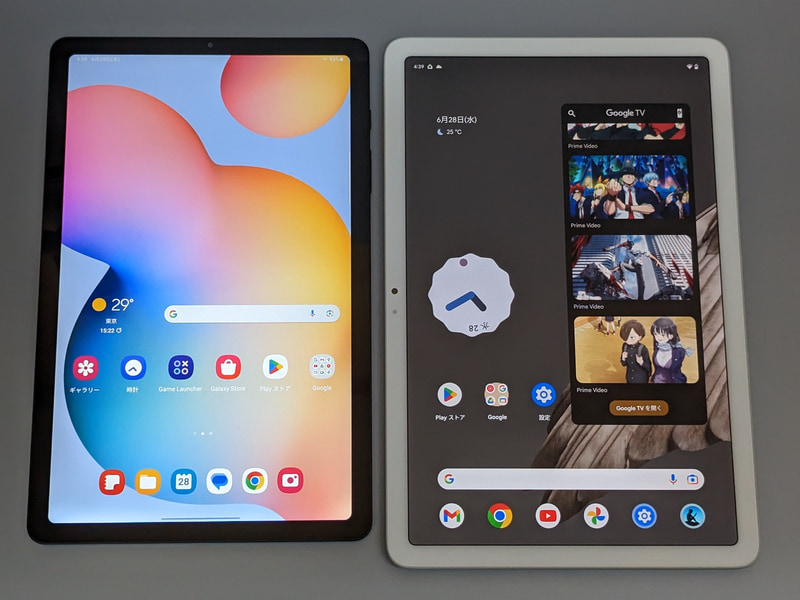 左が本製品(10.4型)、右がPixel Tablet(10.95型)。サイズ差は意外にある