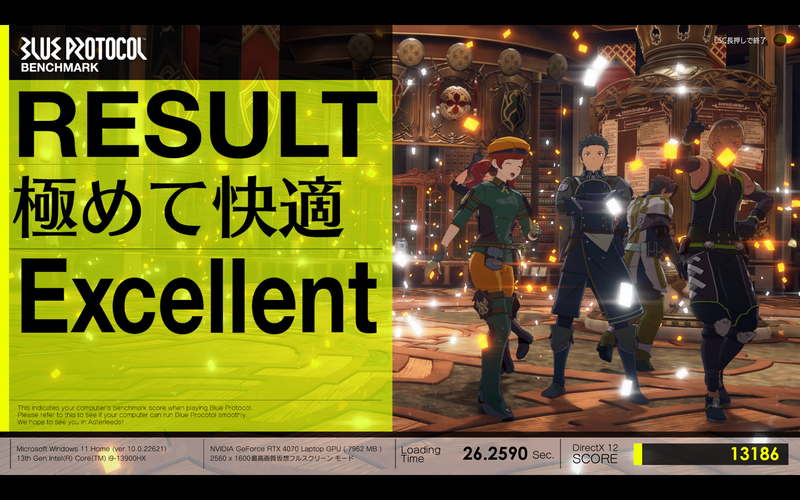 「BLUE PROTOCOL ベンチマークソフト」もディスプレイのネイティブ解像度で余裕のスコア