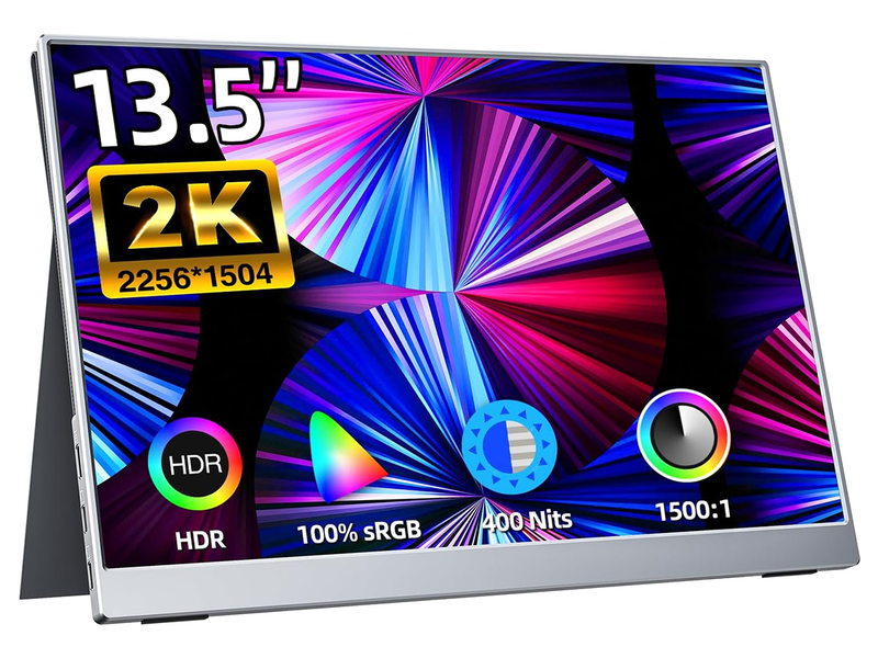 <a href="https://www.amazon.co.jp/dp/B09MHQNH18/" class="n" target="_blank">kksmart NK-135</a><br>価格: 2万1,990円(別途5,000オフクーポンあり)●パネル:13.3型IPS●解像度:2,256×1,504ドット●表面処理:非光沢●タッチ操作:非対応●リフレッシュレート:60Hz●応答速度:不明●輝度:400cd/平方m●コントラスト比:1,500:1●表示色:不明●視野角:上下/左右178度●インターフェイス:USB Type-C×2、mini HDMI×1、内蔵スピーカー、ステレオミニジャック●サイズ:293×215×10mm●重量:380g