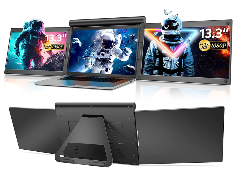 <a href="https://www.amazon.co.jp/dp/B0BW58V6BD/" class="n" target="_blank">ROADOM X50</a><br>価格: 5万5,800円(別途1万円オフクーポンあり)●パネル:13.3型IPS×2●解像度:1,920×1,080ドット×2●表面処理:非光沢●タッチ操作:非対応●リフレッシュレート:60Hz●応答速度:5ms●輝度:300cd/平方m●コントラスト比:1,000:1●表示色:約1,677万色●視野角:上下/左右178度●インターフェイス:USB Type-C×1、給電用USB Type-C×1●サイズ:341×246.6×30.8mm●重量:1,750g