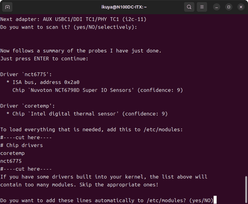 sensors-detectコマンドの実行結果の最後
