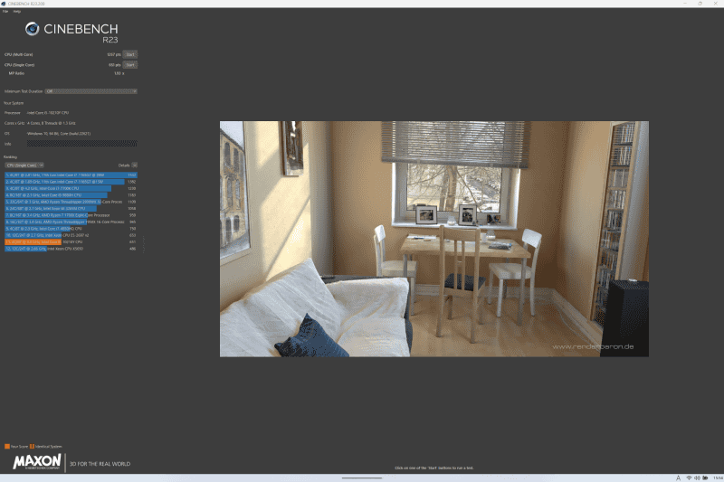 Cinebench R23はシングル651、マルチ1,257