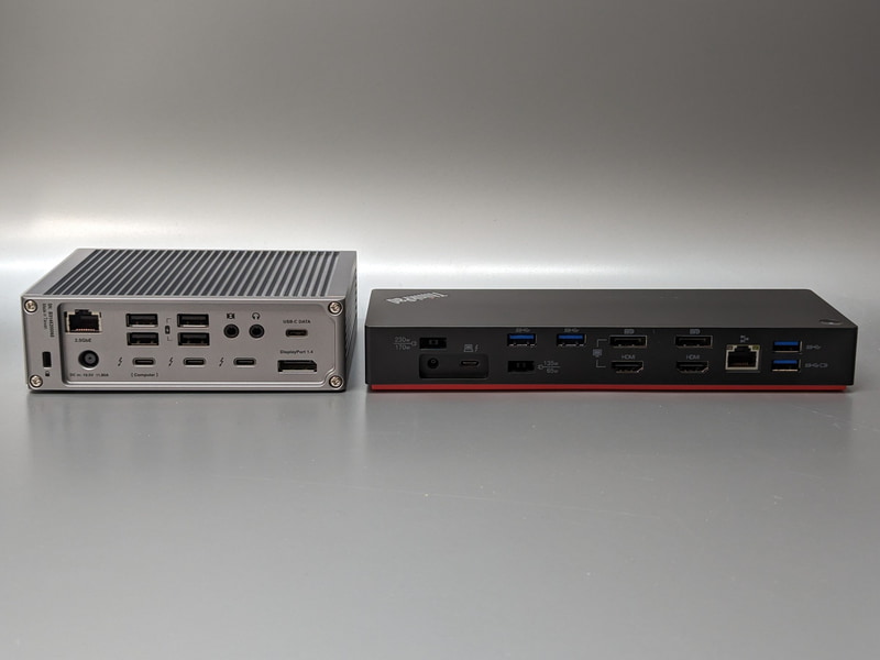 ThinkPad Thunderbolt 3 ドック(右)との比較。HDMIポートがないせいか横幅が短い