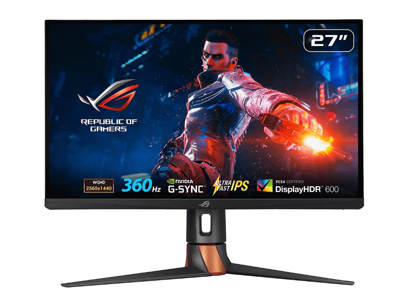 <a href="https://rog.asus.com/jp/monitors/27-to-31-5-inches/rog-swift-360hz-pg27aqn-model/" class="n" target="_blank">製品ページのURL</a><br>価格: 17万9,085円●パネル:27型Fast IPS●解像度:2,560×1,440ドット●表面処理:非光沢●リフレッシュレート:360Hz(DP)、240Hz(HDMI)●応答速度:1ms(GTG)●輝度:600cd/平方m●コントラスト比:1,000:1●表示色:1,670万色●視野角:上下/左右178度●インターフェイス:DisplayPort 1.4×1、HDMI 2.0×3、USB 3.0×2、USB Type-B×1、ステレオミニジャック●スピーカー:なし●サイズ:614×408～508×255mm●重量:8.4kg