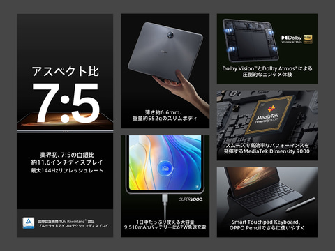 OPPO Pad 2 CN版 Dimensity 9000 67W 充電器付き OPPO Pad 2 CN版 Dimensity 9000 67W 充電器付き フラッグシップ