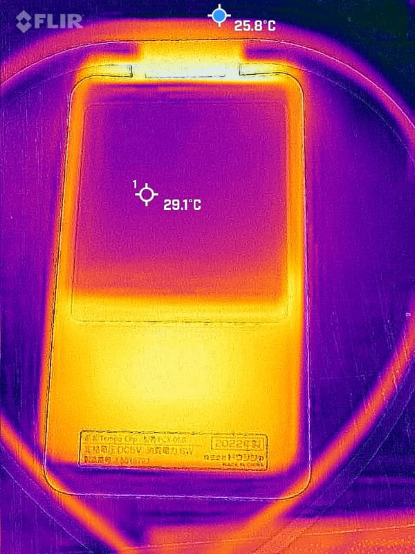 Tempo Clipを冷モードでしばらく使用し、排熱が追いつかない場合の温度