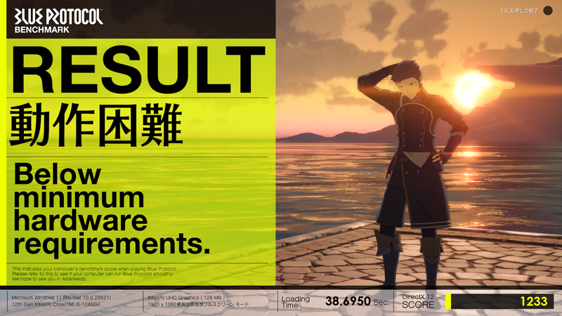 最高画質プリセットのスコアは1233、レポートの平均フレームレートは8.855
