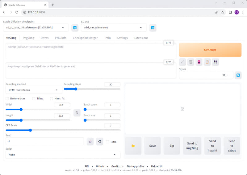 Stable Diffusion XL 1.0で画像生成するのにかかった時間を測定した