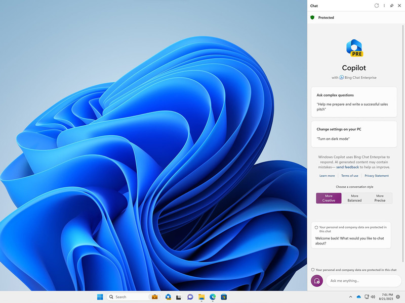 Bing Chat Enterpriseが有効になったWindows Copliot Preview