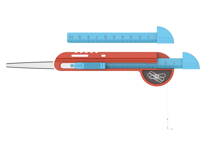 メジャーが付いたギザノコ刃カッター(レッド×ブルー)