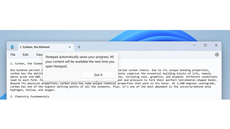 メモ帳に自動保存機能が加わった