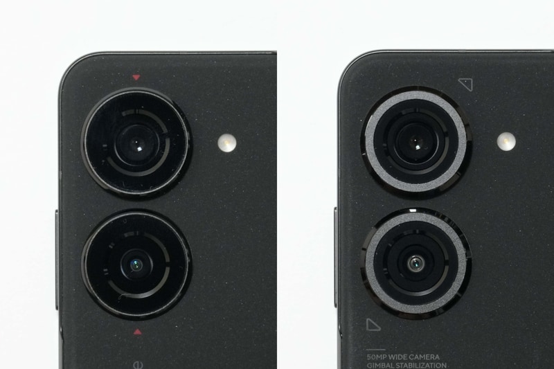 広角カメラはどちらもソニー製IMX766センサーを採用。超広角カメラはZenfone 10は1,300万画素、Zenfone 9は1,200万画素を積んでいる