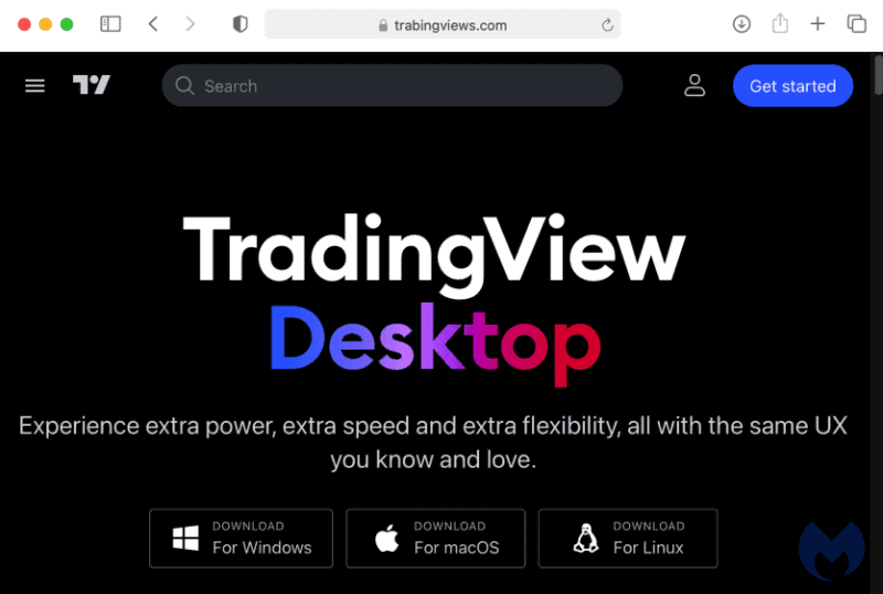 TradingViewのWebサイトを装った広告ページ(出典:Malwarebytes)