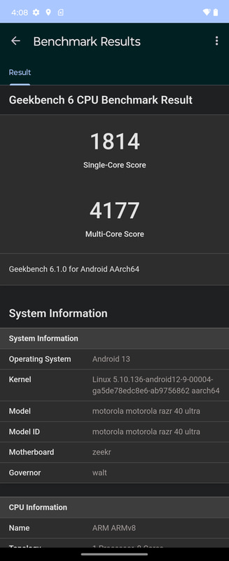 Geekbench 6 / CPU。Single 1,814 / Multi 4,177