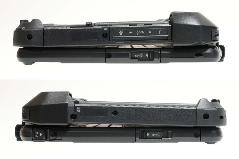 キーボードベース装着時の右側面(上)と左側面(下)