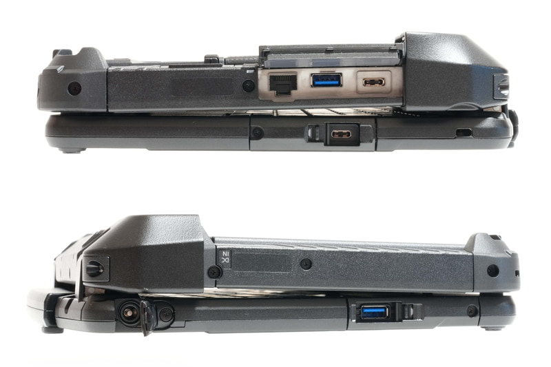 本体にはUSB 3.0、Thunderbolt 4(USB Power Delivery、DisplayPort Alternate Mode対応)、Gigabit Ethernet、拡張バスコネクタ、キーボードベースにはUSB 3.0、USB 3.0 Type-C、拡張バスコネクタが用意