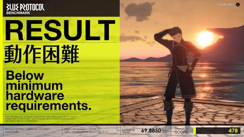 最高画質プリセットのスコアは478、レポートの平均フレームレートは3.286