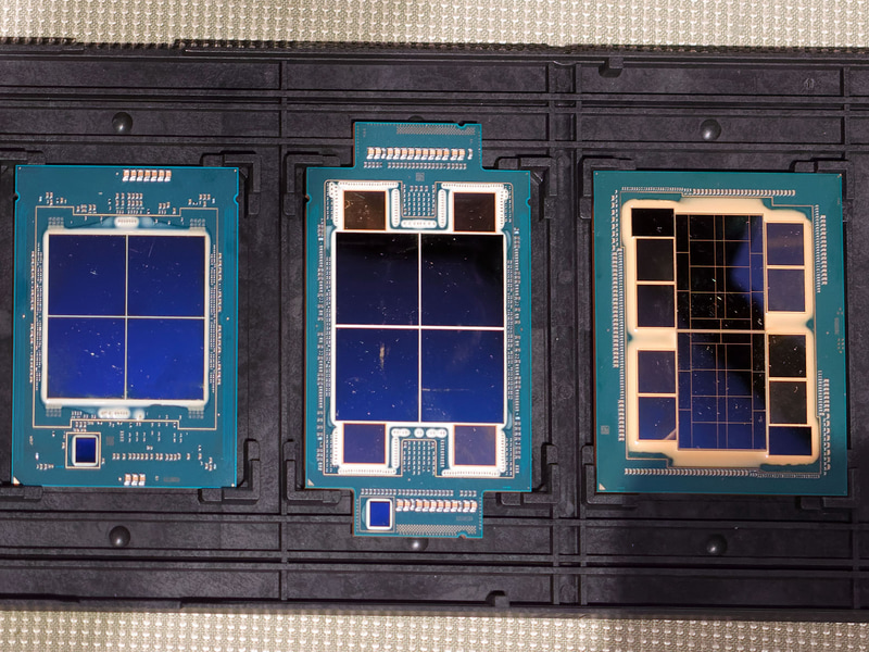【写真1】左からSapphire Rapids XCC/Sapphire Rapids HBM/Ponte Vecchio